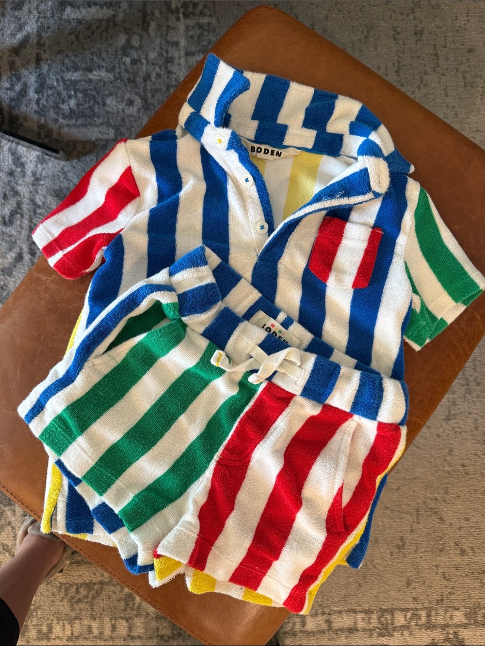 Mini Boden Bold Multi-Color Striped Polo & Shorts Set